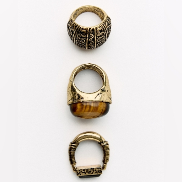 Zara 3 Pack Stone Gold Ring Set - Picture 3 of 4